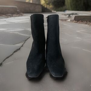 BLONDO Scarlette Waterproof Genuine Suede Ankle Boots Sz 9M Black Block Heel